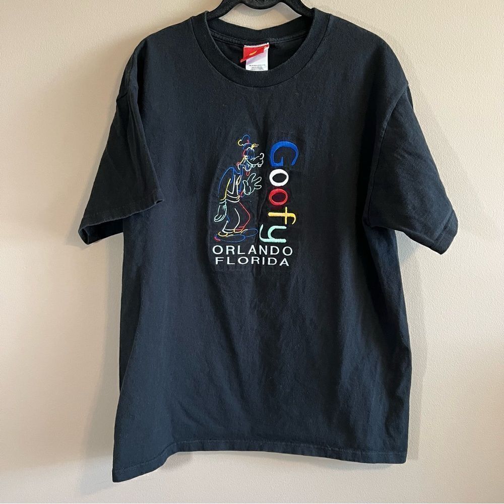 ✨ Disney‎ Black Embroidered Goofy Orlando Florida Shirt Large